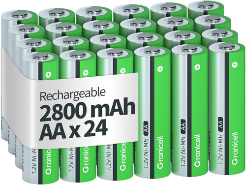 AA Rechargeable Batteries 2800 mAh High Capacity 1500 Cycle,1.2V NiMH Low Self Discharge AA Battery,24 Pack